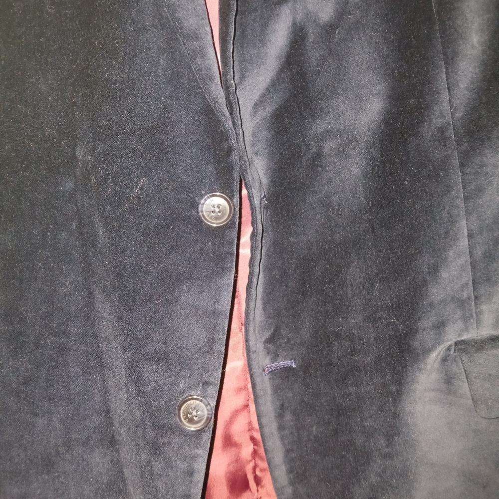 Tommy Hilfiger Navy Velvet Blazer with Burgundy Lining - Picture 6 of 10